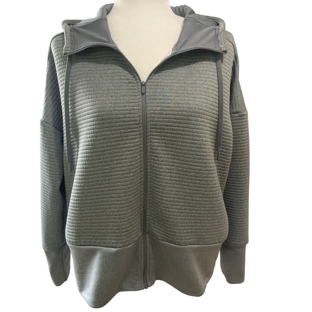 Nike Women's Full Zip Logo Dri-FIT Training Ribbed Hoodie Cool Gray Size Medium - Picture 4 of 7